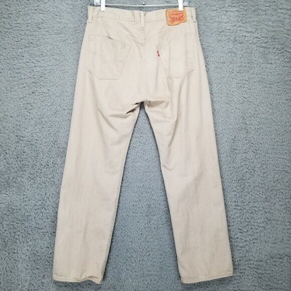 Levis Jeans Mens 34x32 501 Tan Button Fly Mid Rise Regular Fit Straight Leg - Picture 1 of 14